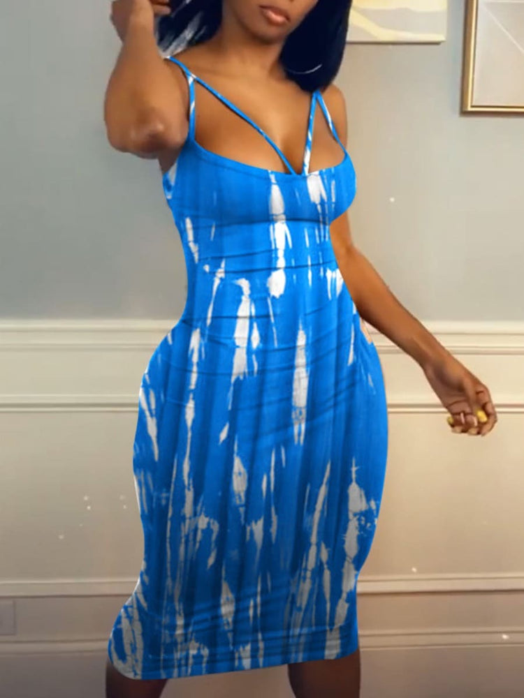Tie-dye Bodycon Blue Cami Dress