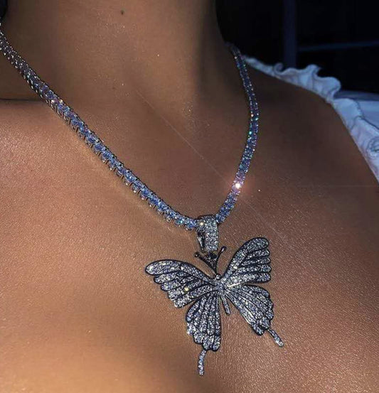 3 Color Butterfly Rhinestone Necklace